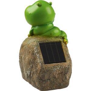 LED Solarstein mit grüner Raupe als Deko für den Garten.