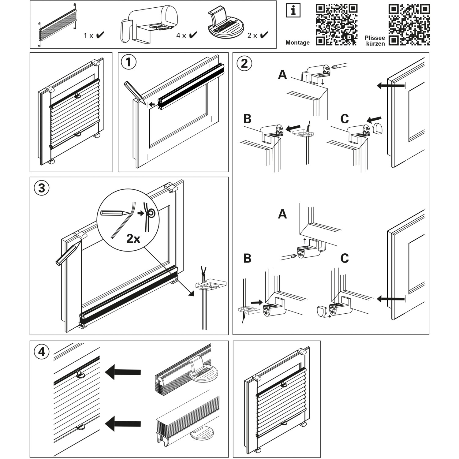 Montageanleitung für Gardinia EasyFix Thermo-Plissee, weiße Ausführung, 100x130 cm.