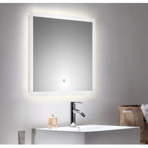Posseik Badmöbel-Set Carpo SlimLine mit LED-Spiegel in Eiche Hell. Quadratischer Spiegel mit umlaufender LED-Beleuchtung.