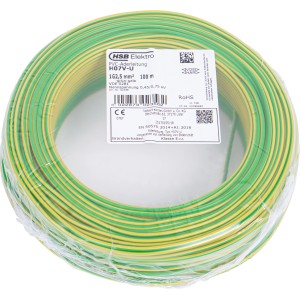 Aderleitung H07V-U 2,5 mm² grün-gelb, 100 m Ring für Elektroinstallation.