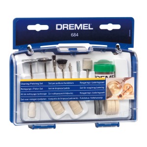 Dremel 684 Reinigungs- und Polier-Set für Miniaturwerkzeuge in blauer Box.