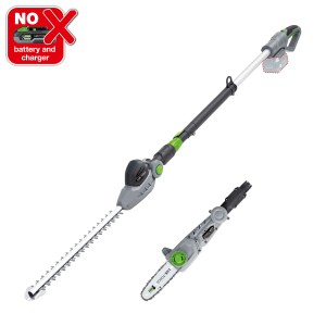 LUX Akku-Teleskop-Heckenschere & Astsäge A-HS-20/41T mit Heckenscheren- und Sägeaufsatz, ohne Akku.