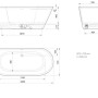 Technische Zeichnung der freistehenden Badewanne Storia, Maße: 167x72,5x59,5 cm.