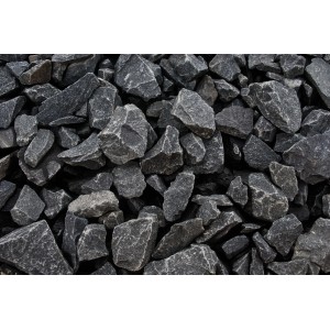 Schwarzer Basaltbruch 25-50 mm, ideal für Gartenwege und Gabionenfüllung.