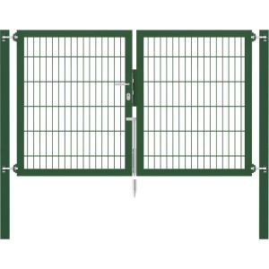 Grünes Doppeltor Flexo Plus 200x120 cm für Gartenzäune, mit Pfosten und Doppelstabmatte.