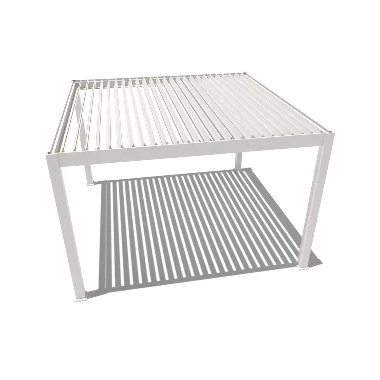 Weißer Weide Deluxe Plus Pavillon 4x4m aus Aluminium mit elektrisch verstellbarem Lamellendach für Terrassen.