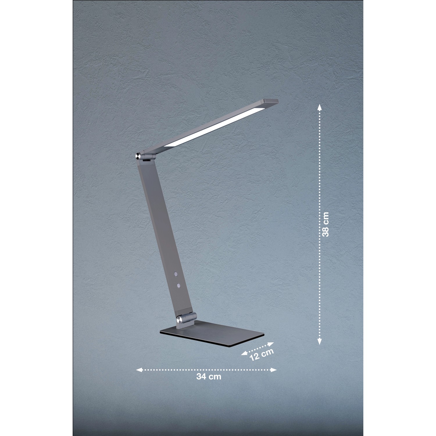 Graue LED-Tischleuchte Geri von Fischer & Honsel, dimmbare Schreibtischlampe mit Metallgestell.