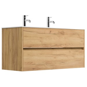 Posseik Badmöbel-Set Limes, 120 cm, Eiche Gold mit Doppelwaschtisch und 2 Auszügen.