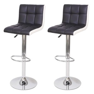 2er-Set Barhocker, Kunstleder schwarz-weiß, Chromfuß, höhenverstellbar.