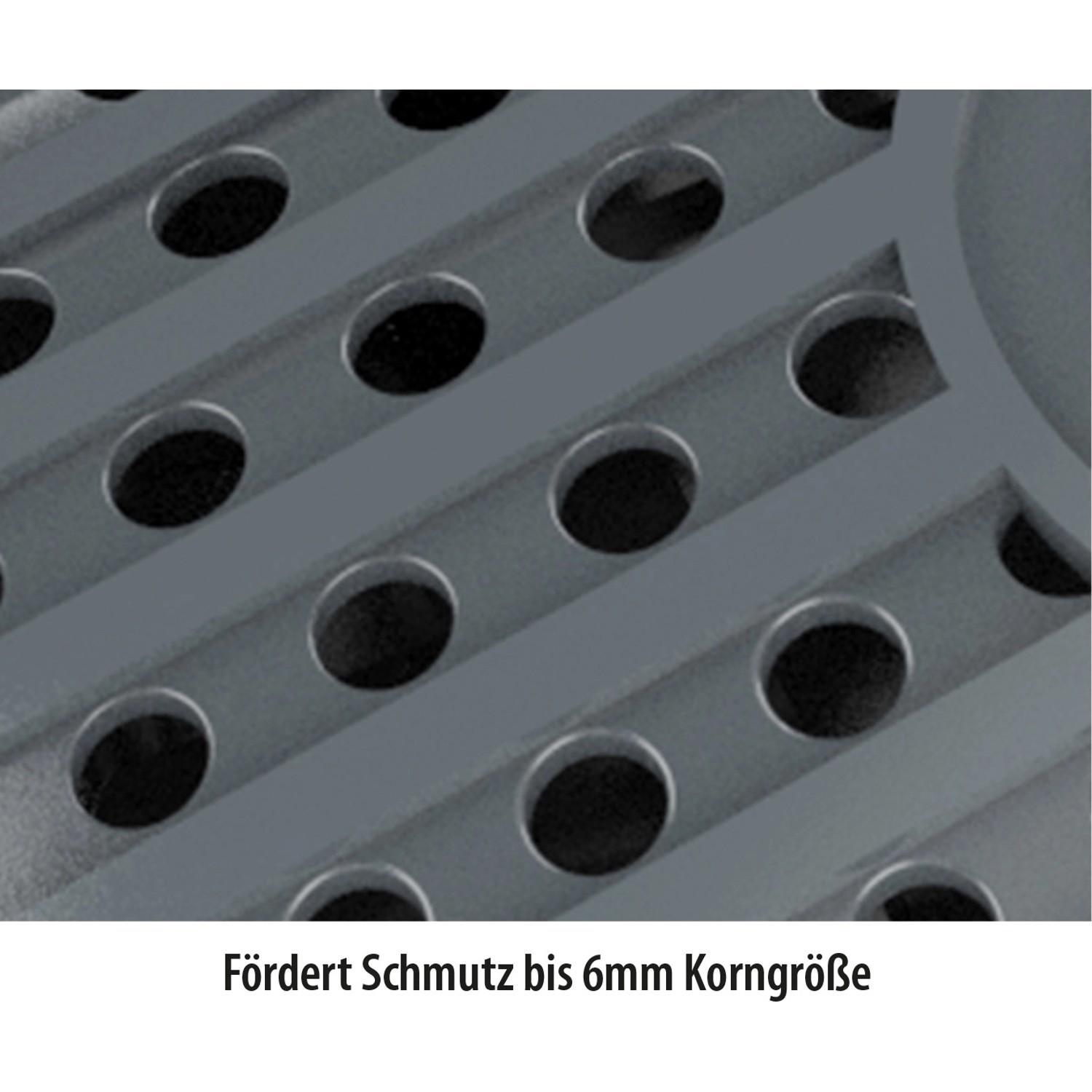 Detailaufnahme des Heissner Druckfilter-Sets: Filter mit Löchern für Schmutz bis 6mm Korngröße.