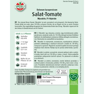 Sperli Saatgut Salat-Tomate Myrabile, F1: Packung mit Samen für aromatische Roma-Tomaten.