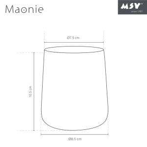 Skizze: Dunkelblauer MSV Zahnputzbecher Maonie aus Keramik mit Maßangaben.