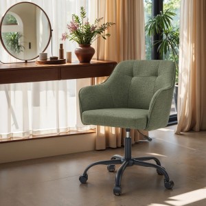 Songmics Drehstuhl Tyra in Olive mit Sherpa-Stoff, Bürostuhl mit Armlehnen.