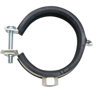 Schallschutzrohrschelle (Ø 15-19 mm) aus verzinktem Stahl mit Gummieinlage.