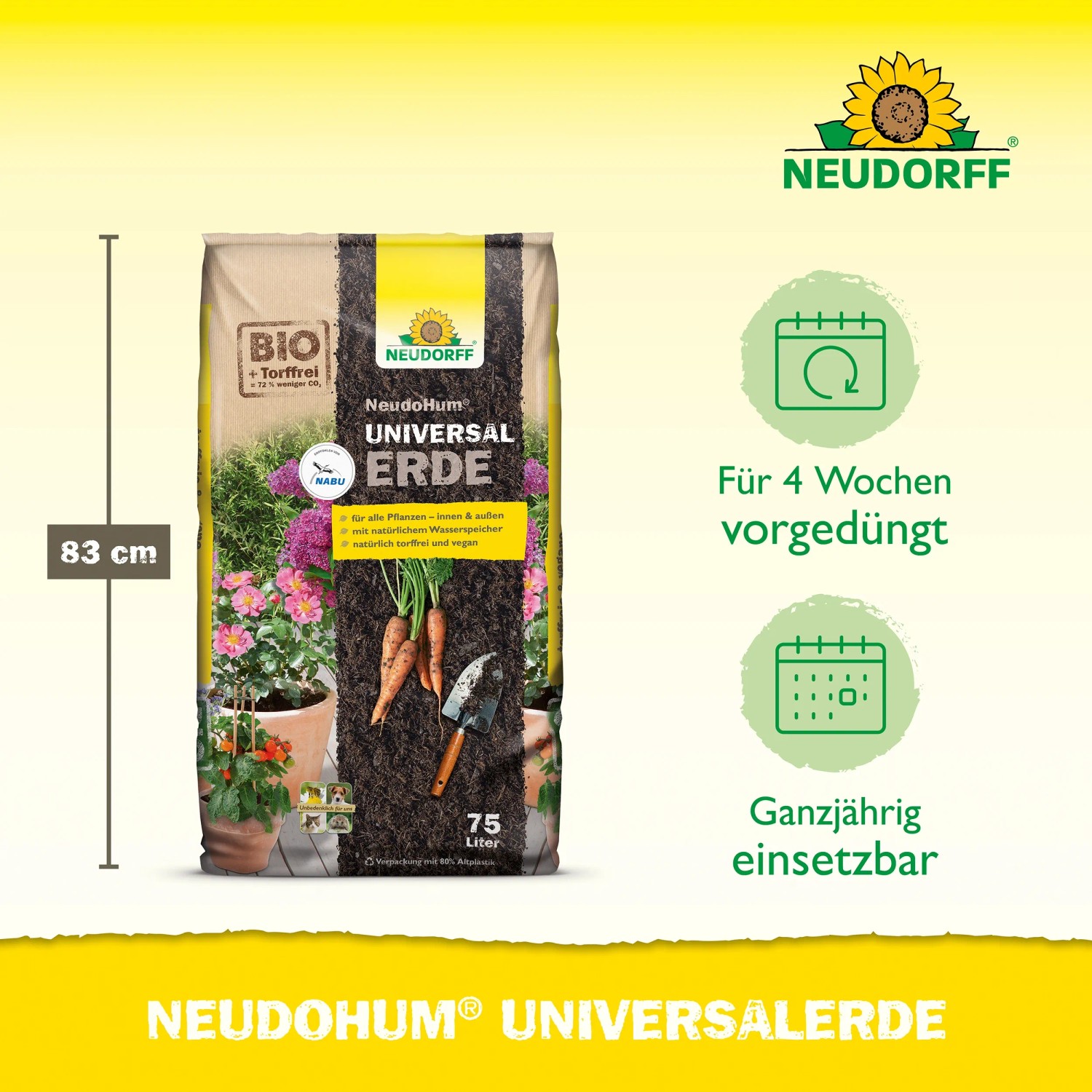 Sack Neudorff Universalerde Neudohum 75L, torffreie Bio-Erde für Garten und Balkon.