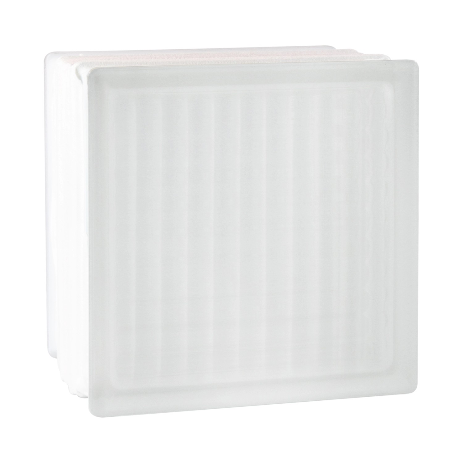 Thermo Block Glasbaustein, gekreuzt, 2-seitig satiniert, 19x19x13,5 cm.