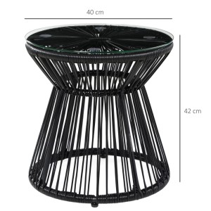 Outsunny Ratten Beistelltisch Eisen PE-Rattan Glas Schwarz 40L x 40B x 42H cm
