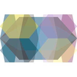 Komar Vlies Fototapete Gem Stone Diamond mit abstraktem Diamantenmuster in Gelb, Blau und Lila.