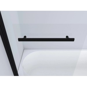 Aurlane Badewannenfaltwand Black Comfort 1, mattschwarzes Profil, Handtuchhalter, transparentes Glas.