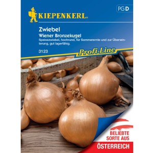 Kiepenkerl Speisezwiebel Wiener Bronzekugel Saatgut mit bronzefarbenen Zwiebeln.