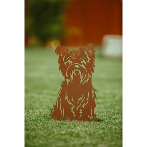 Rostbrauner Deko-Hund Bello (52 cm) aus Metall für den Garten.