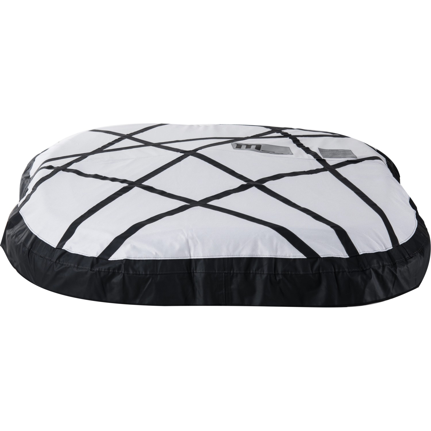 MSpa Soho AirJet Premium Whirlpool, aufblasbar, mit schwarzem Lederbesatz und weißem Bezug.