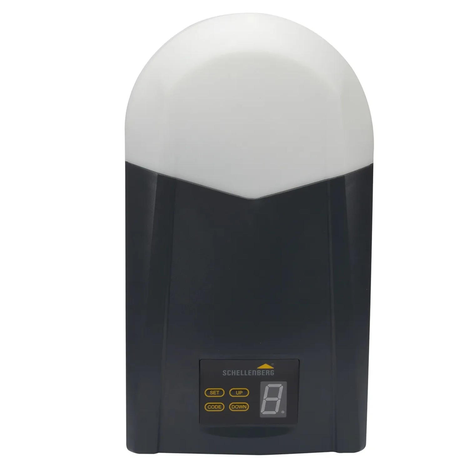 Schellenberg Garagentorantrieb Powerlift 800 N, graues Gehäuse mit Display.