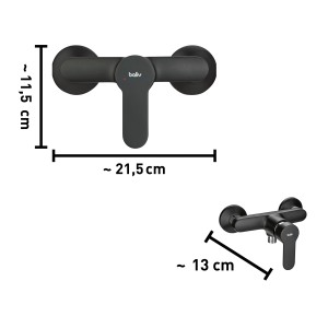 baliv Duscharmatur DU-5891, schwarz-matt, mit Maßangaben.