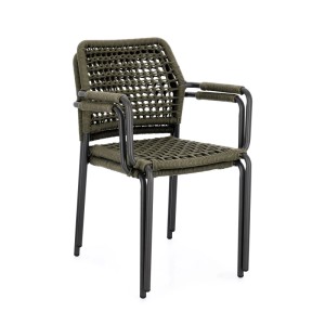 Moderner Gartenstuhl RAJADA mit geflochtener Kordel und Aluminiumgestell.