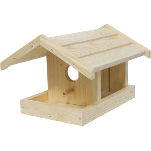 Futterhaus aus Pinienholz, naturbelassen, 25,5x22cm, für Vogelfutter. Bietet Vögeln Unterschlupf.