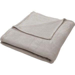 Hellgraue Mikrofaserdecke, 130x160 cm, weich und pflegeleicht.