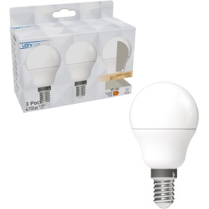 LED-Leuchtmittel E14 Globe G45, 4,9W, 470lm im 3er-Pack. Warmweißes Licht für Lampen.