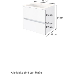 Held Möbel Einzelwaschtisch Bari, 60 cm, Grau Matt, mit Softclose und Maßangaben.