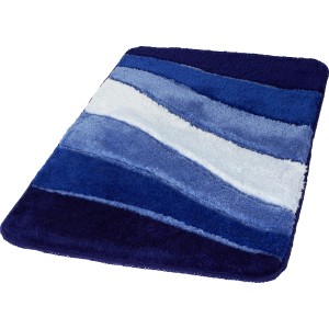 Royalblauer Meusch Badteppich Ocean, 80x150 cm, mit Streifenmuster für Badezimmer.