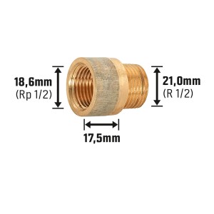 Hahnverlängerung aus Rotguss, 18,6 mm x 21 mm, 17,5 mm Länge, für Gewindefittings, 10er-Pack.