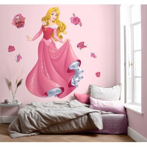 Selbstklebende Fototapete Aurora XXL von Komar mit Dornröschen und Rosen im Kinderzimmer.