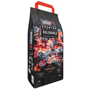 Weber Premium Holzkohle 3 kg Sack für Grills. Grillanzünder aus Hartholz mit Apfelbaumholz.