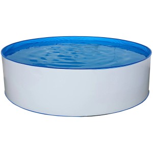 Runder Steinbach Stahlwandpool Nuovo, Ø 450 cm, gefüllt mit blauem Wasser.