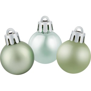 Weihnachtskugeln Set, 9-teilig, Mint, aus Kunststoff, matte und glänzende Oberfläche.