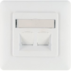 Weiße Schwaiger Keystone Anschlussdose für Unterputzmontage mit Beschriftungsfeld.