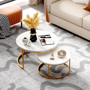 okwish Couchtisch mit MDF Satztisch 2er-Set Wohnzimmer 87x 87x13cm Gold