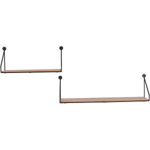 Mirrors & More Wandregal-Set Sabrina: 2 schwarze Metallregale mit Holzablage.