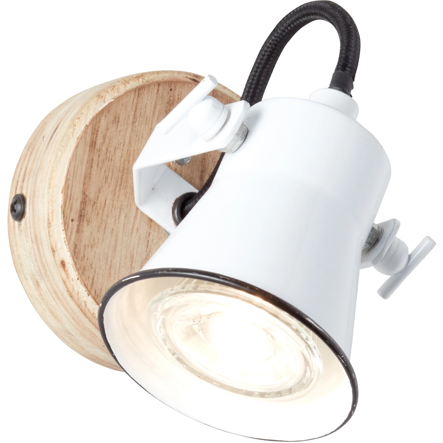 Weiße Brilliant Wandlampe Seed mit Holzdetails, GU10 Fassung, schwenkbar.