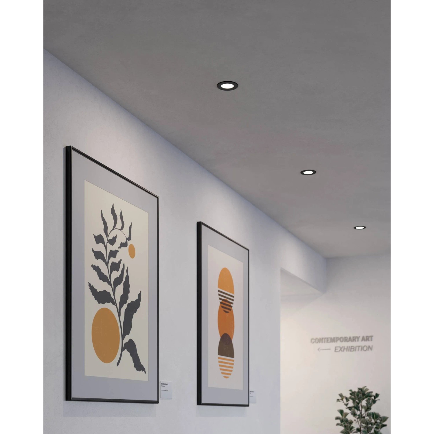 Schwarzer Eglo LED-Einbauspot Fueva 5, 11,7 cm Durchmesser, 4.000K, in Decke montiert.