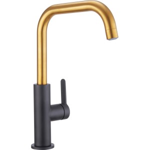 baliv Küchenarmatur KI-1930 in Schwarz-Gold, Einhebelmischer mit schwenkbarem Auslauf.