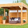 Unbehandelter Holz-Pavillon Toulouse von Skan Holz, 294x294 cm, mit Sitzgruppe im Garten.