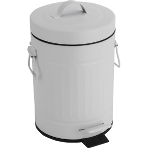 Weißer, matter Kosmetikeimer im Retro-Design mit Tretmechanismus, 3 Liter Fassungsvermögen.