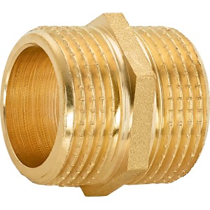 Gewinde-Doppelnippel aus Messing, 26,4 mm (R 3/4) für Trinkwasser- und Heizungsrohrleitungen.