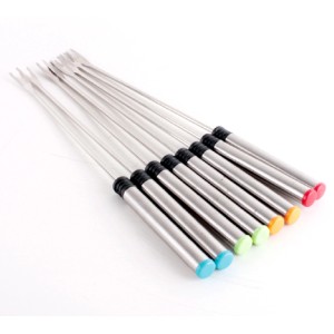 8 Fondue-Gabeln aus Edelstahl mit farbigen Griffen für Silva Homeline Fondue-Set.