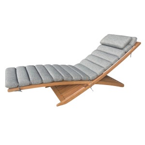 Leco Sonnenliege Grazia aus Eukalyptusholz mit grauer Auflage. Gartenliege zum Entspannen.